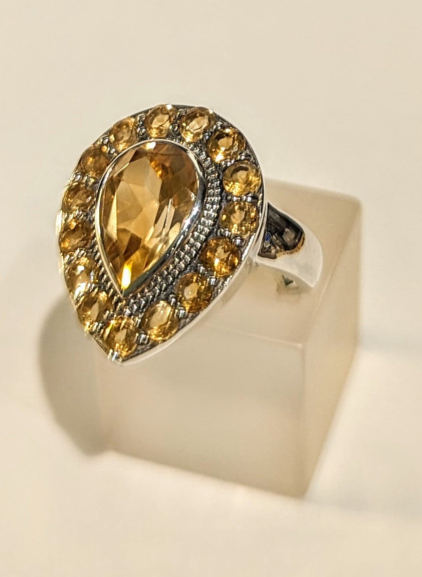 Citrine tear shaped stone ring in sterling silver