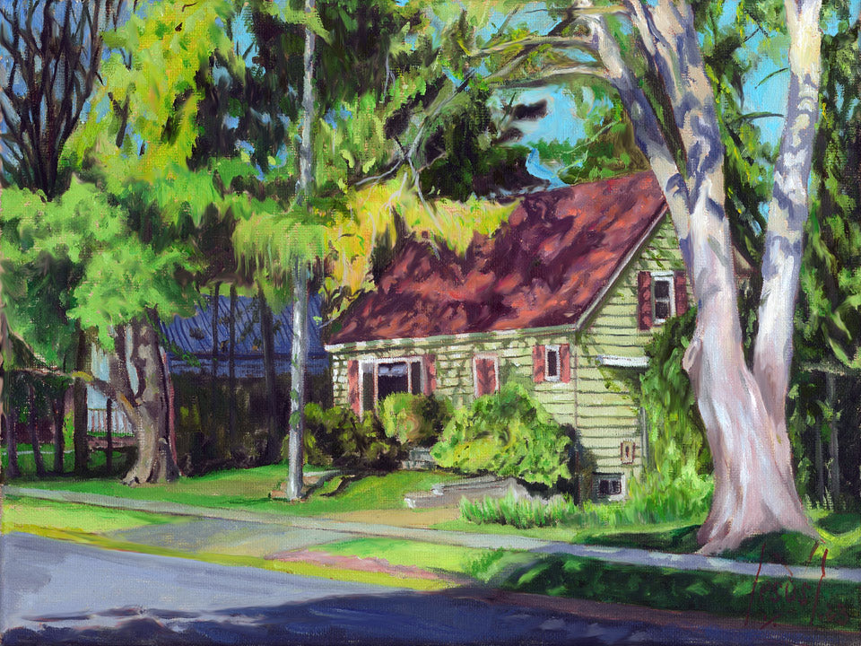 House with Red Roof, original oil painting
