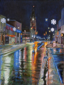 Raining Night, downtown Belleville, large print on canvas