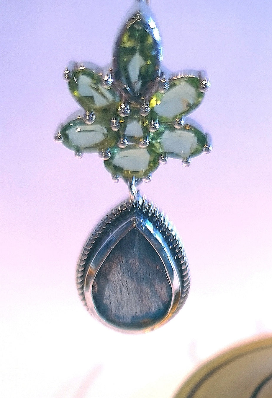 Labradorite earring with peridot flower in sterling silver
