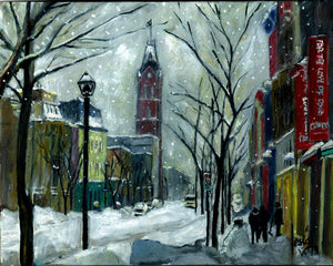 Snowing on Front St.  print on metal