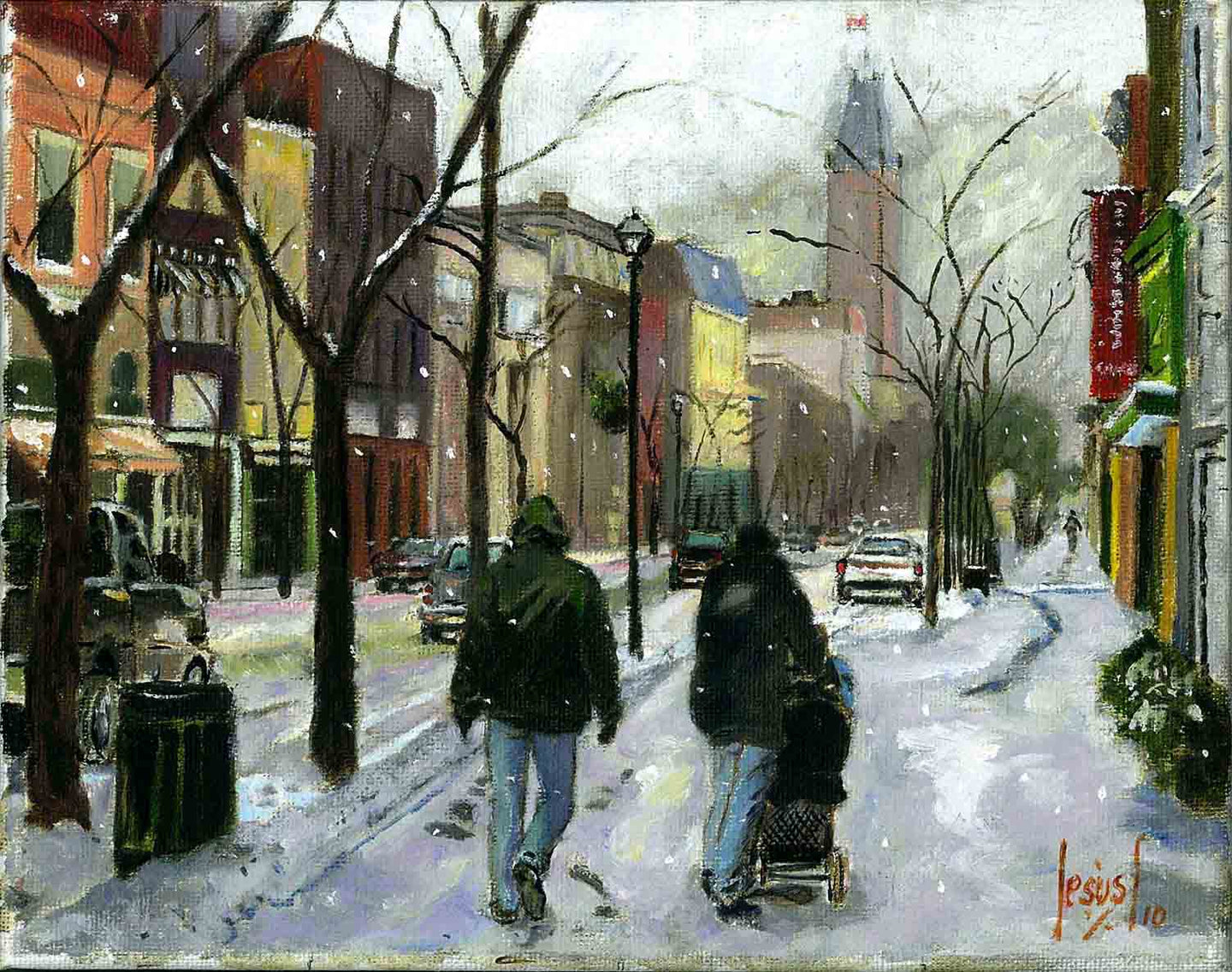 WALKING THE BABY  ON FRONT ST. print on canvas