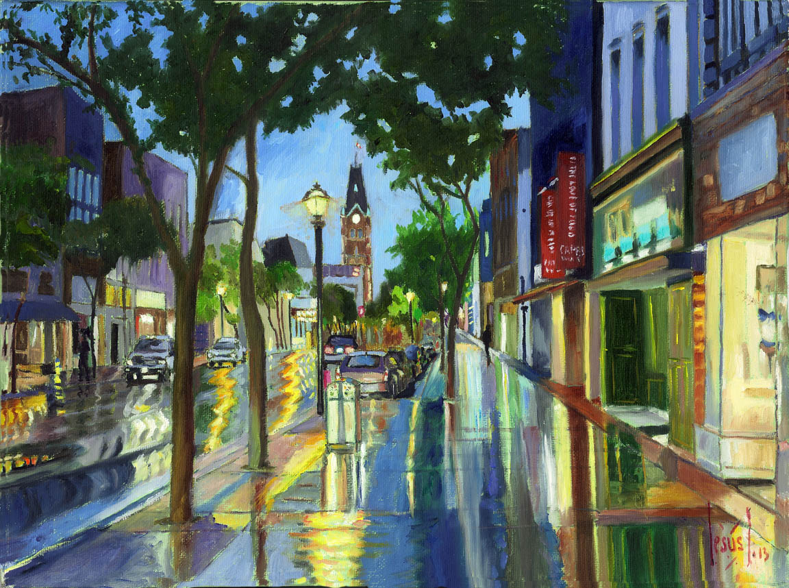 After the rain, downtown Belleville,  print on canvas