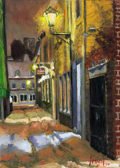 Alley in old Montreal, original oil painting