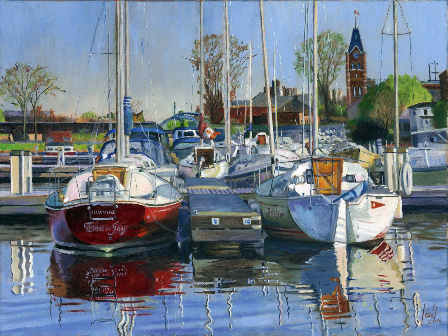 RED AND WHITE BOATS VICTORIA HARBOR BELLEVILLE, print on canvas