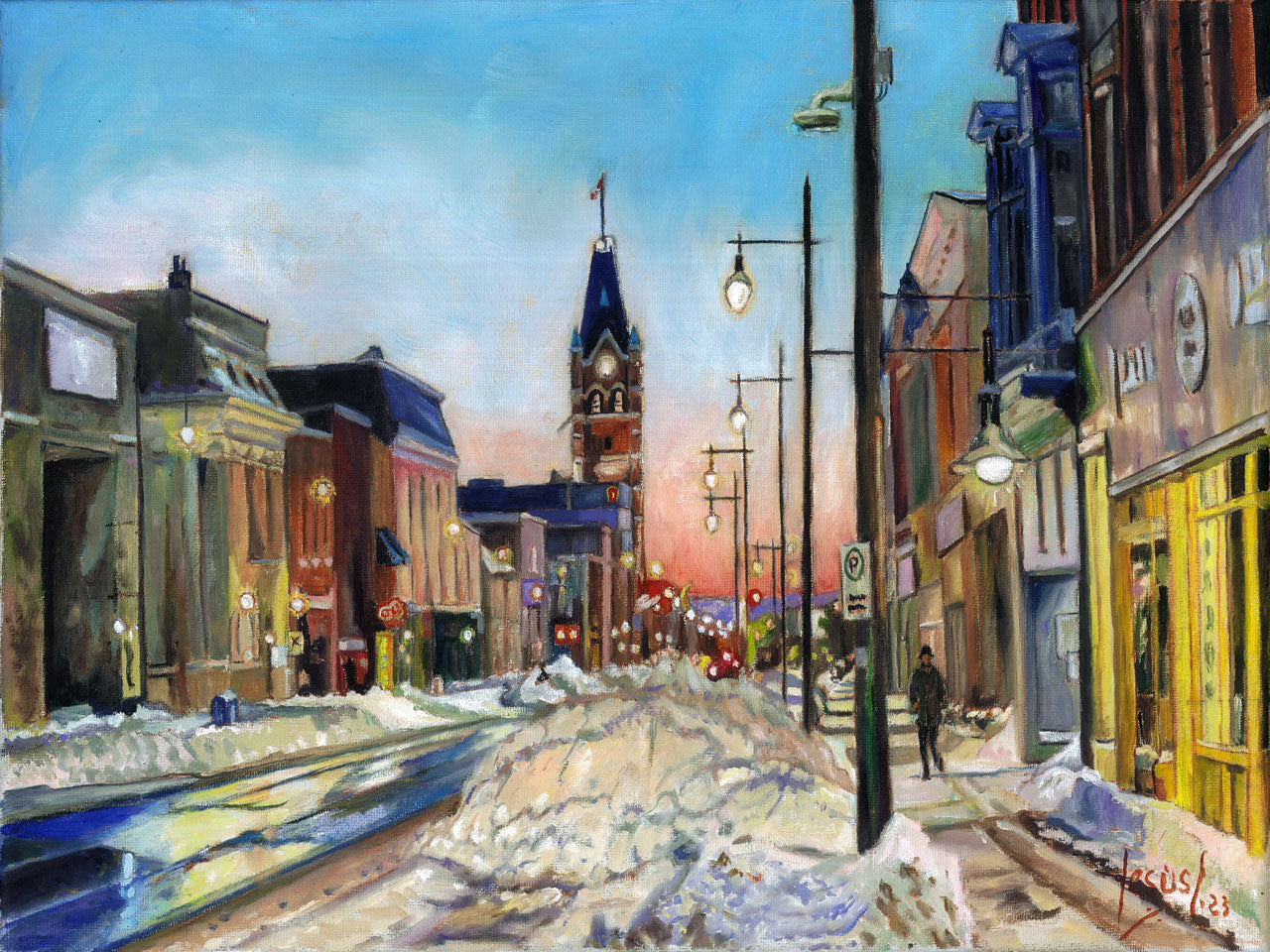Sunrise Downtown Original oil painting on canvas