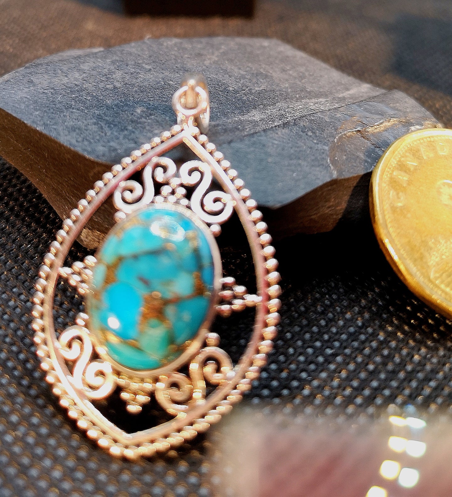 Genuine turquoise pendant in sterling silver