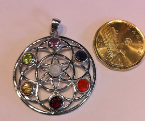 Large chakra pendant in sterling silver with 7 genuine stones