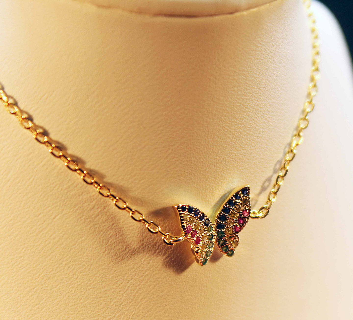 Sterling silver bracelet with gold plate and butterfly micro-set with colored cubic