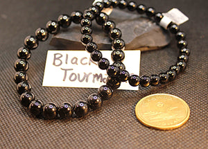 Black tourmaline elastic bracelet, 6mm or 8mm