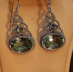 Deep blue quartz and blue topaz earrings in sterling silver