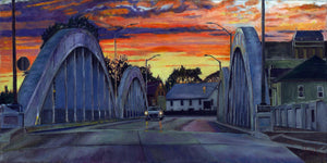 BRIDGE ACROSS FROM MY STORE, original oil painting