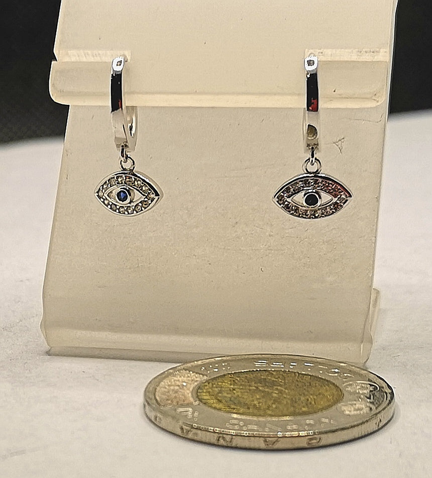Evil eye earrings in sterling silver with rhodium finish and cubic
