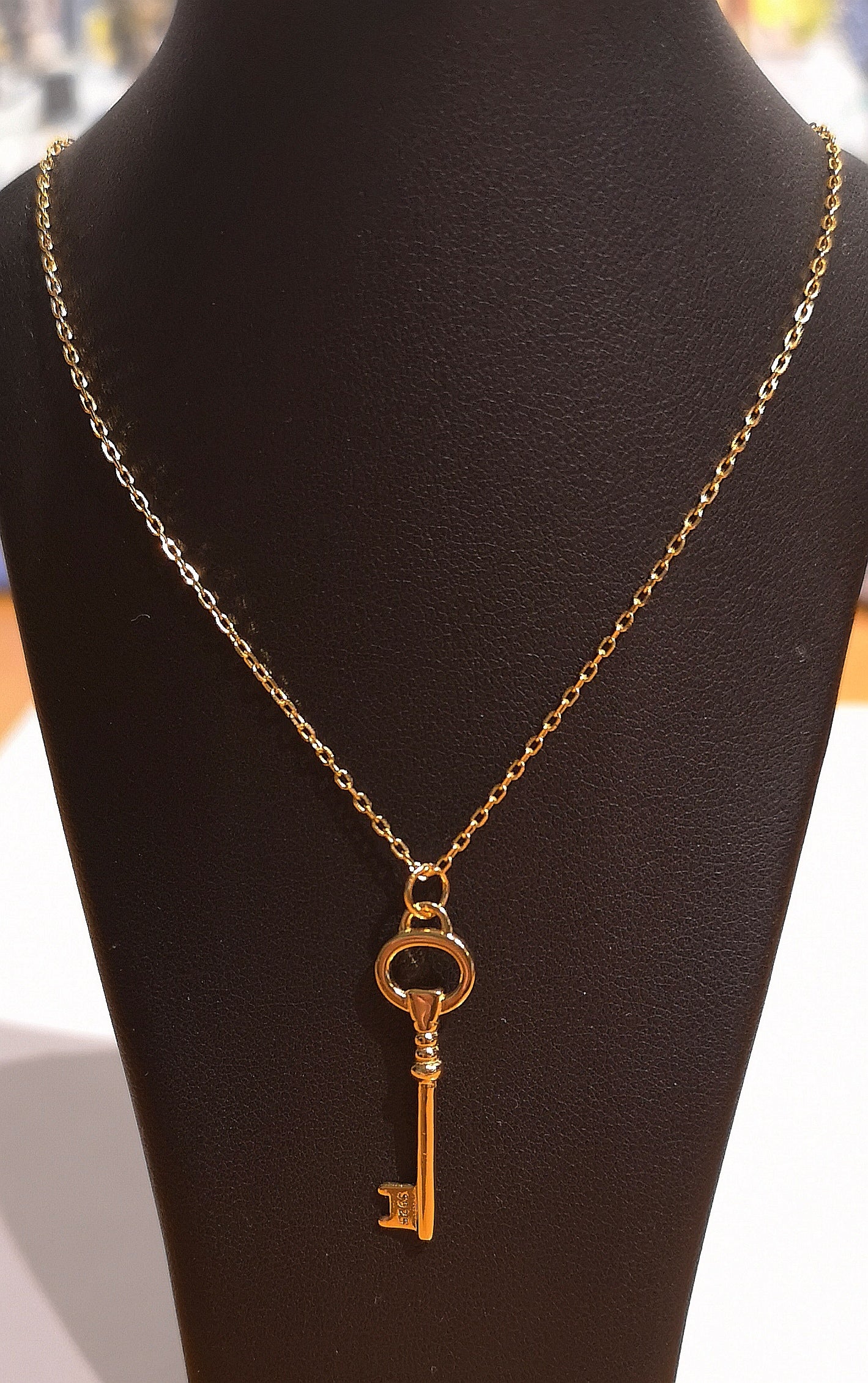 Gold plated sterling silver key necklace