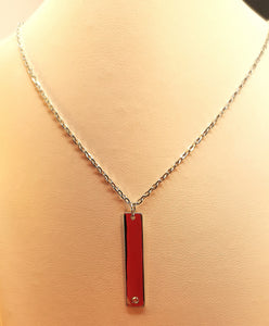 Sterling silver with rhodium finish flat bar necklace with single cubic inlay