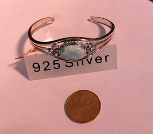 Larimar cuff bracelet with blue topaz in sterling silver