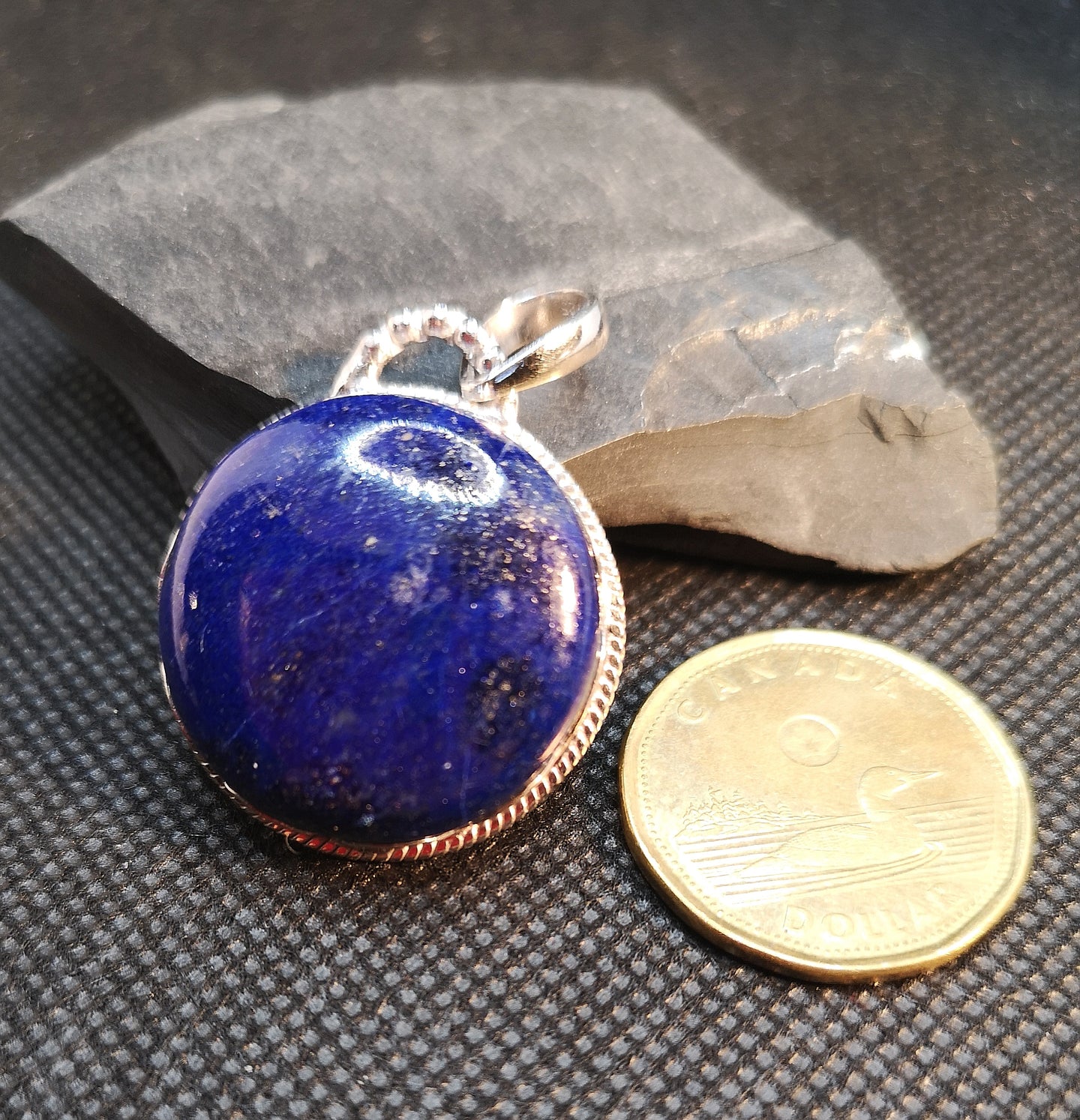 Large top quality lapis lazuli pendant set in silver with rhodium finish