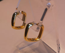 Load image into Gallery viewer, Square curved gold plated sterling silver hoops
