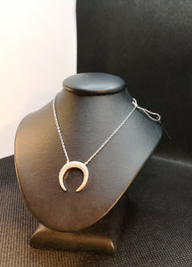 Crescent moon with cubic necklace in sterling silver with rhodium finish