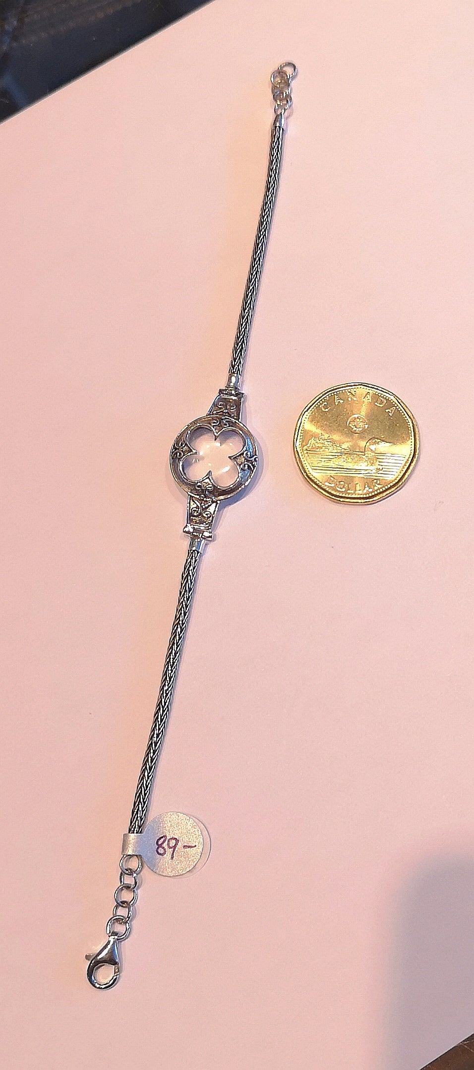 Quartz disc bracelet in sterling silver