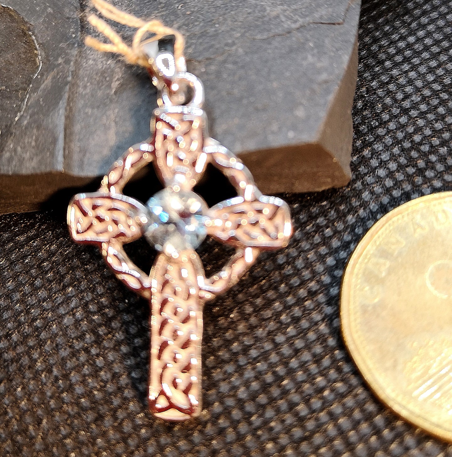 Celtic cross pendant with blue topaz in sterling silver