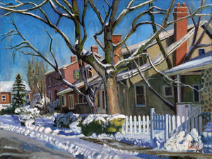 SNOWY AND SUNNY ON JOHN ST. BELLEVILLE, original oil painting
