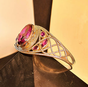 Amethyst and purple quartz cuff bracelet in sterling silver