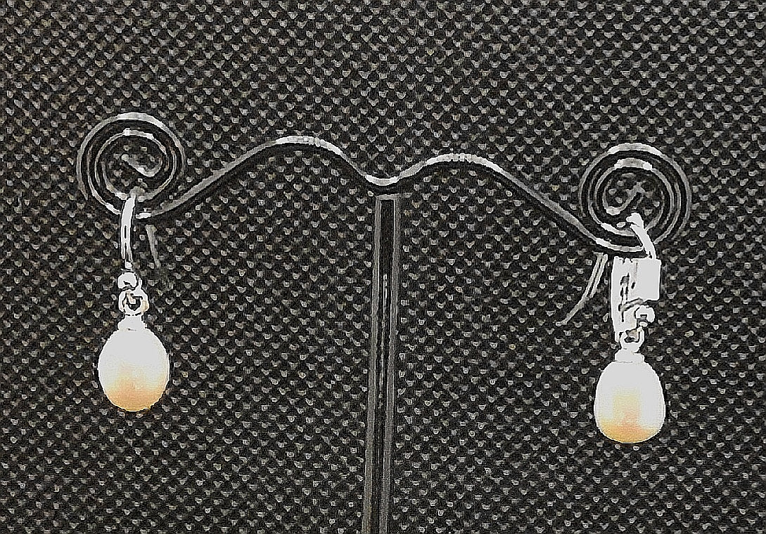Genuine white tear shaped pearl earrings in sterling silver