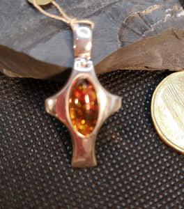 Genuine amber in sterling silver cross