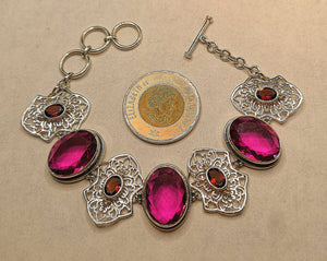 Fuchsia pink quartz and garnet bracelet in sterling silver