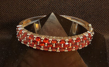 Load image into Gallery viewer, Garnet cuff bracelet with hinge opening in sterling silver
