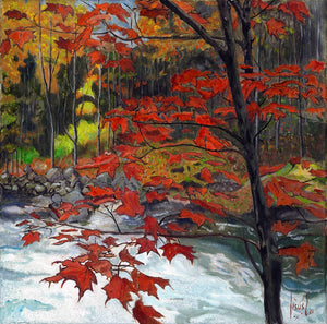Red leaves, large print on canvas