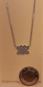 Sterling silver with rhodium finish cubic inlaid butterfly necklace