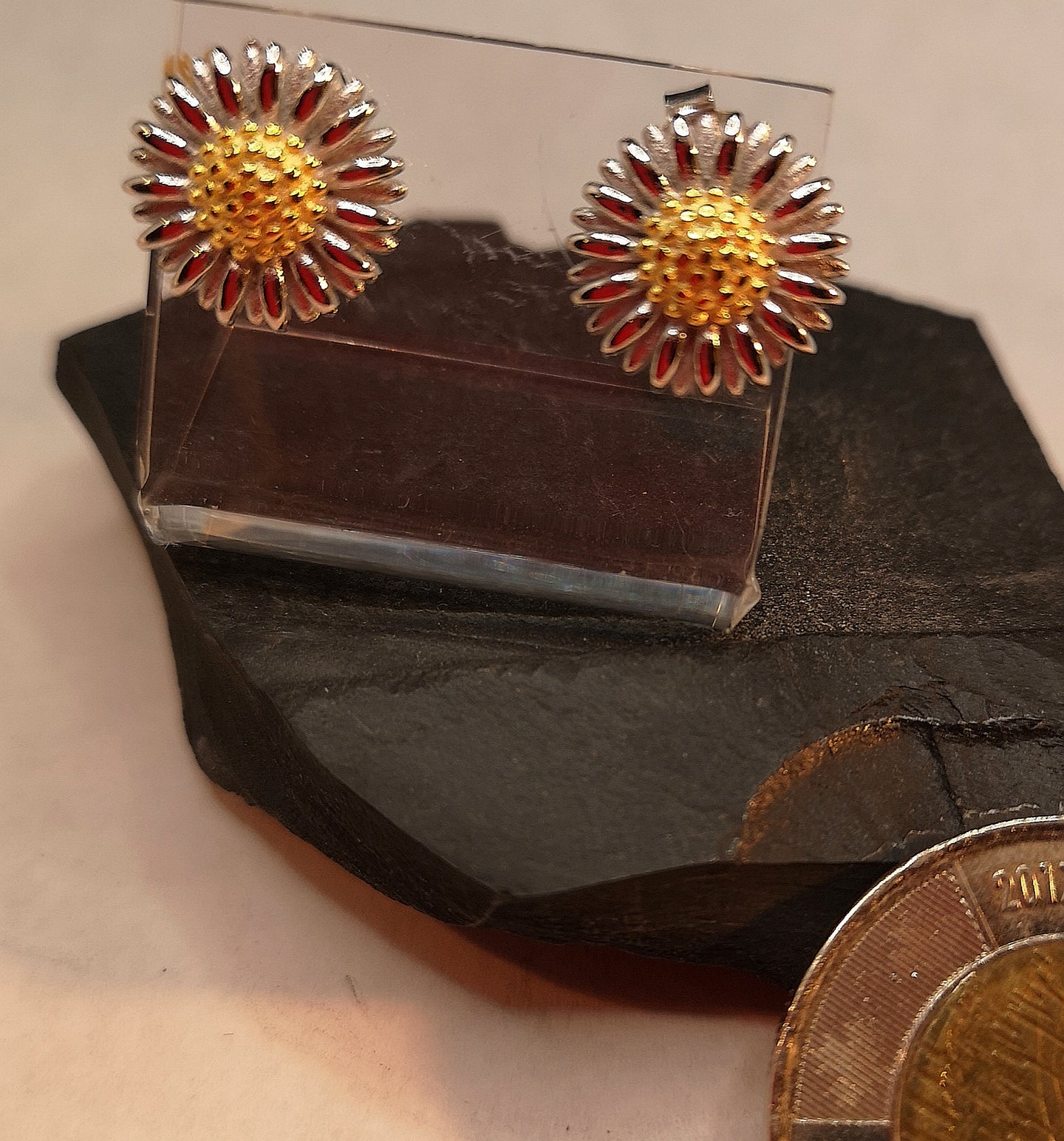 Sunflower stud earrings in sterling silver with gold plated detail