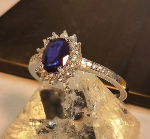Blue sapphire look alike cubic ring in sterling silver with rhodium finish