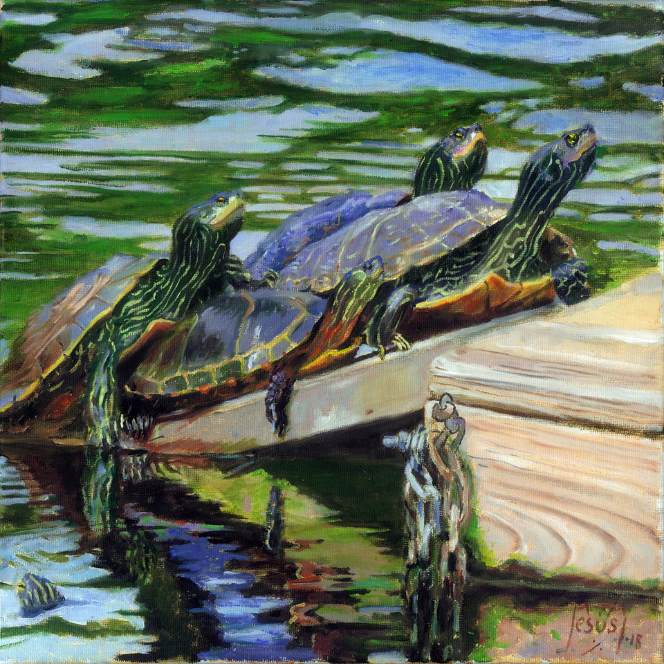 TURTLES BY THE POND, PRINT ON CANVAS