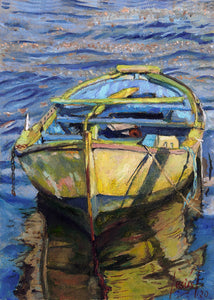 Yellow Boat on the Mediterranean, original oil painting